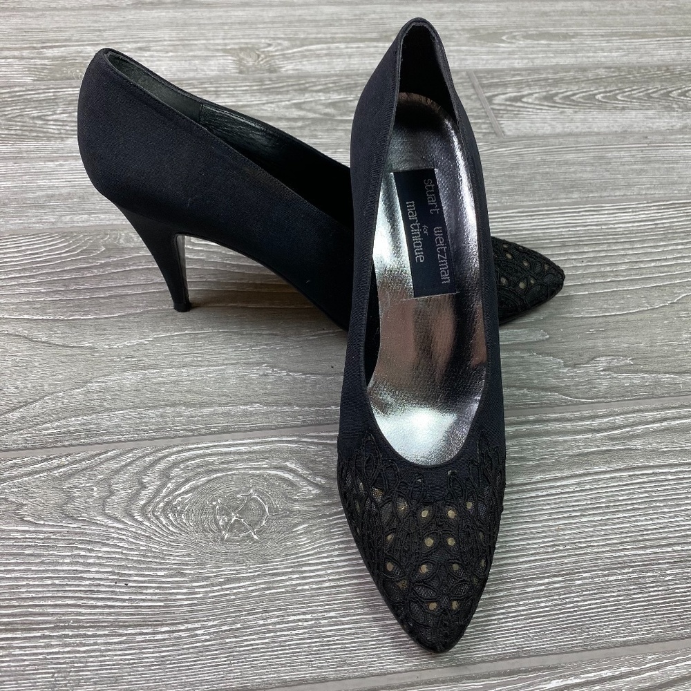 Vintage STUART WEITZMAN Martinique Pumps Women's 9 AA Black Lace Made in Spain